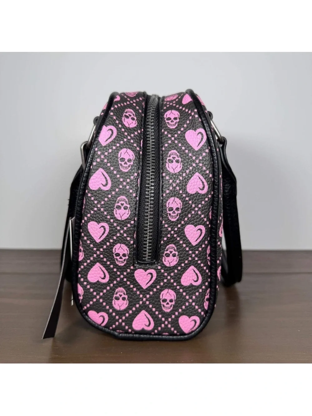 Ed Hardy Black and Pink Rhinestone Skull Satchel